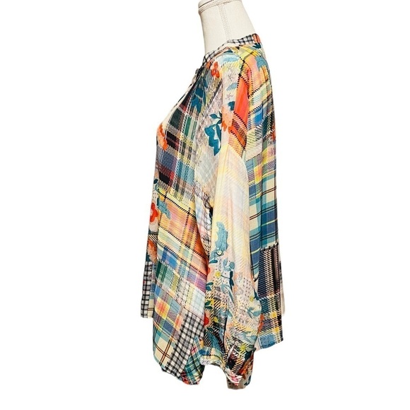JOHNNY WAS WOMENS LONG SLEEVE COLORFUL OVERSIZED BLOUSE SIZE XS - Picture 2 of 11